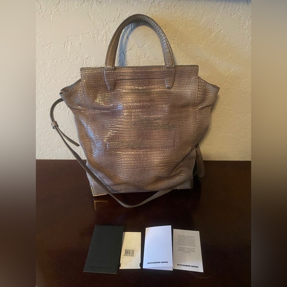 Alexander Wang Skeletal Prisma Lunch Bag Foldover Leather Beige Snake Print $925 - Picture 4 of 13